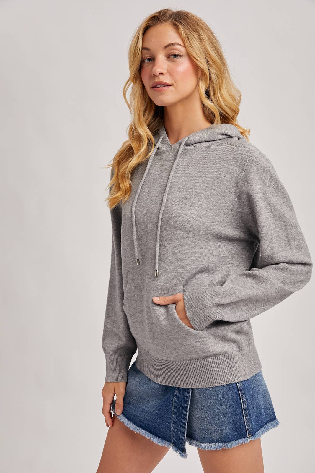 GREY KNIT WHOLEGARMENT HOODIE