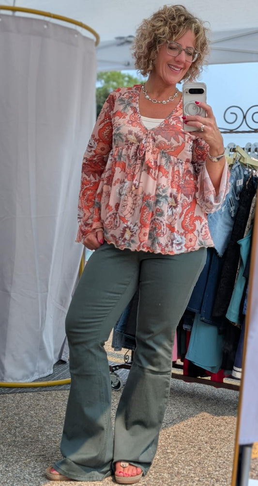 HIGH RISE FOREST GREEN FLARE JEANS