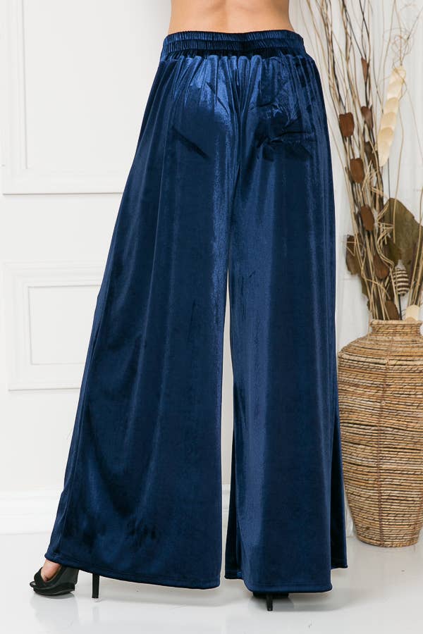 Velvet Wide Leg Pants Royal Blue