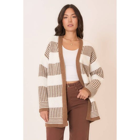 MOCHA KNIT COLOR BLOCK CARDIGAN MISSY & PLUS