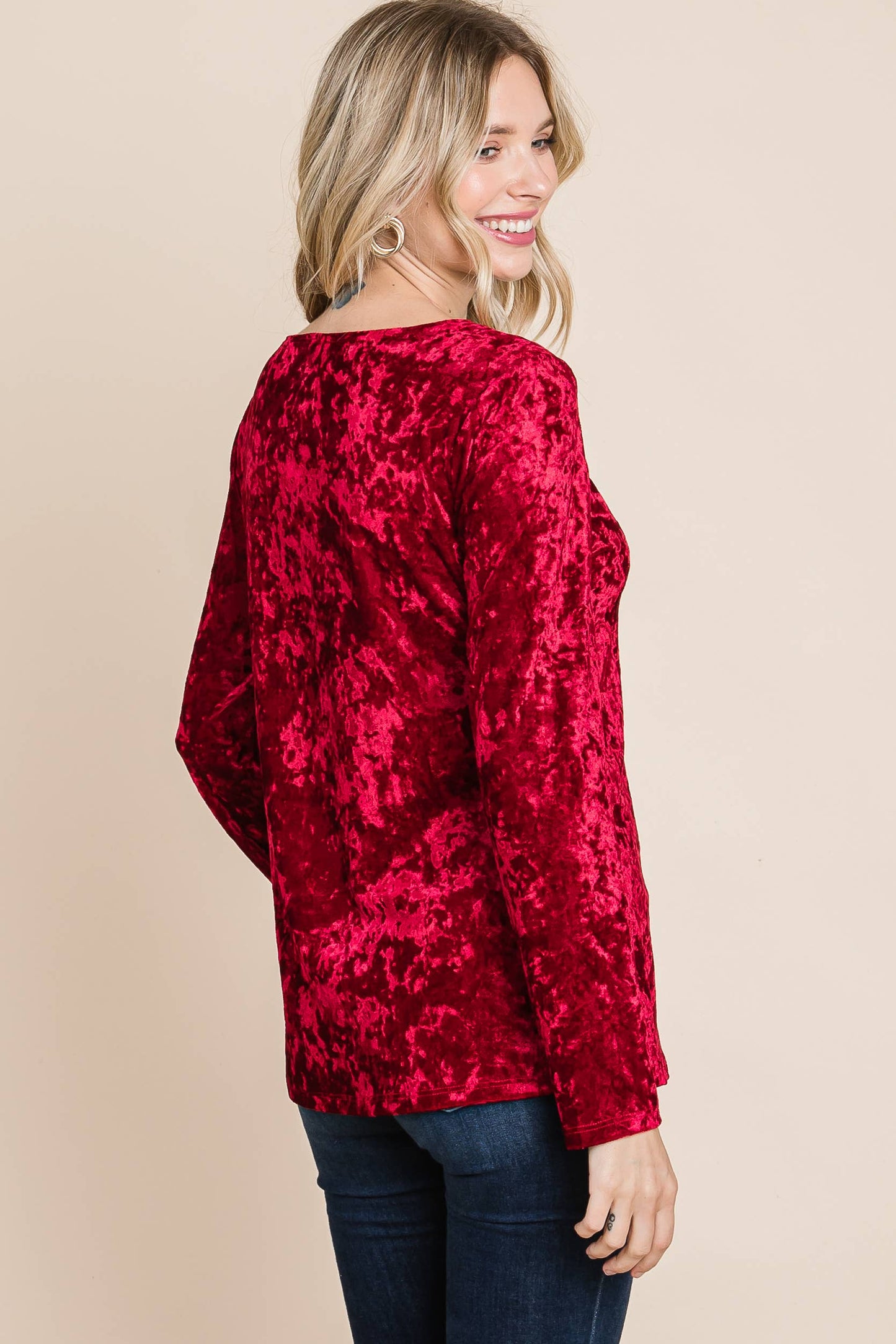 Plus Velvet Cut Out Fashion Top Red