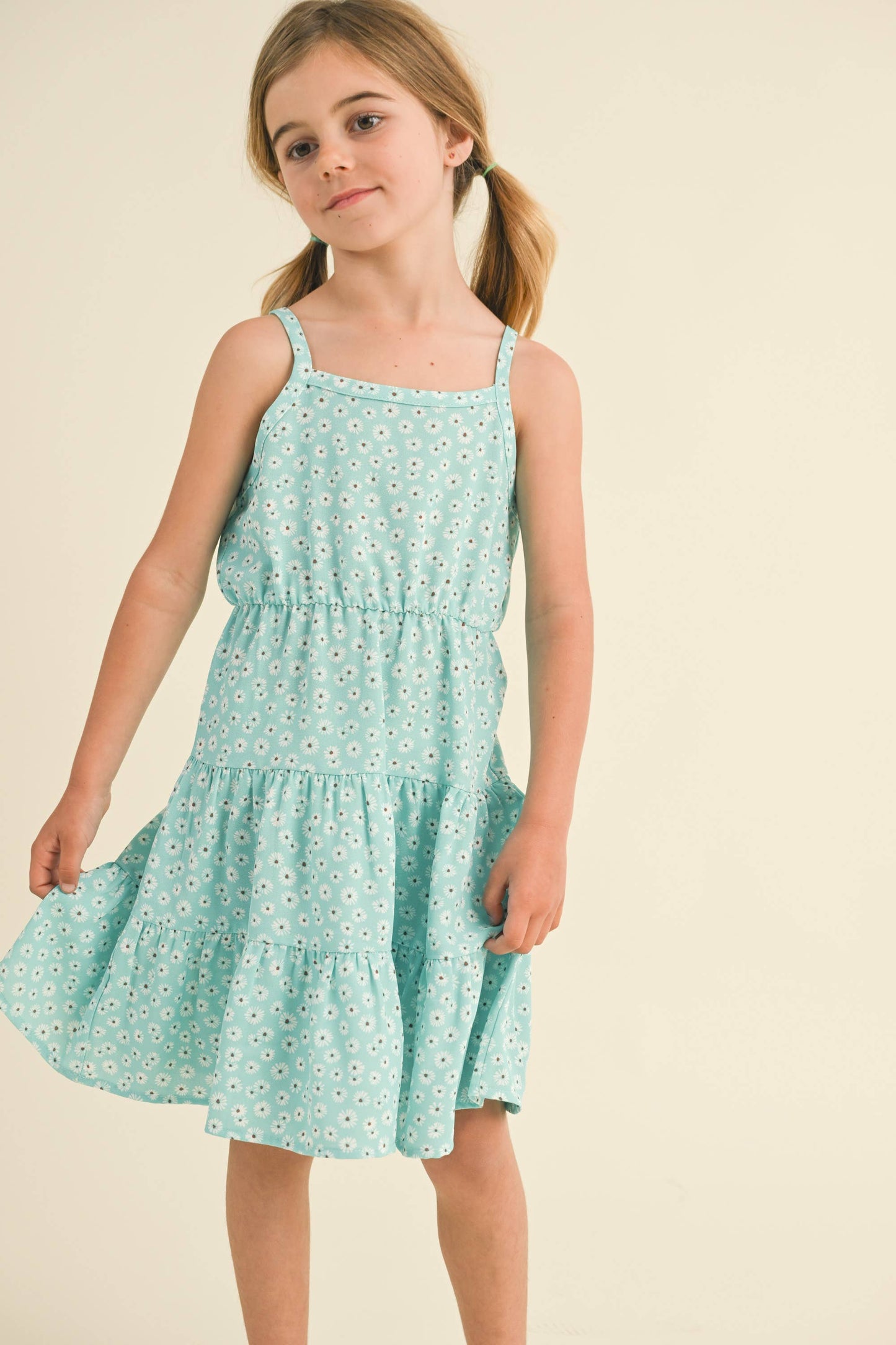 TWEEN KIDS GIRLS BLUE & FLOWY STRAPPY TIERED DRESS (4-6X)