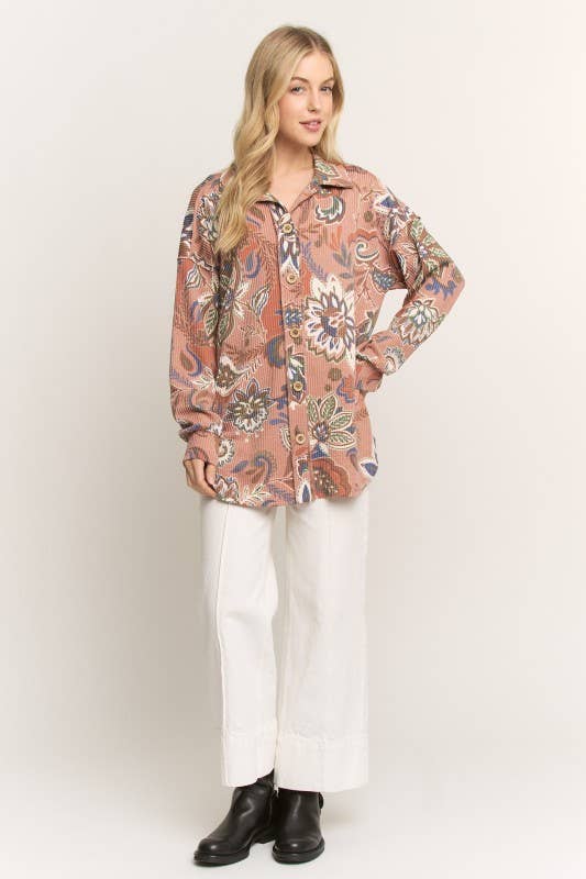 CINNAMON PAISLEY URBAN RIBBED BUTTON DOWN