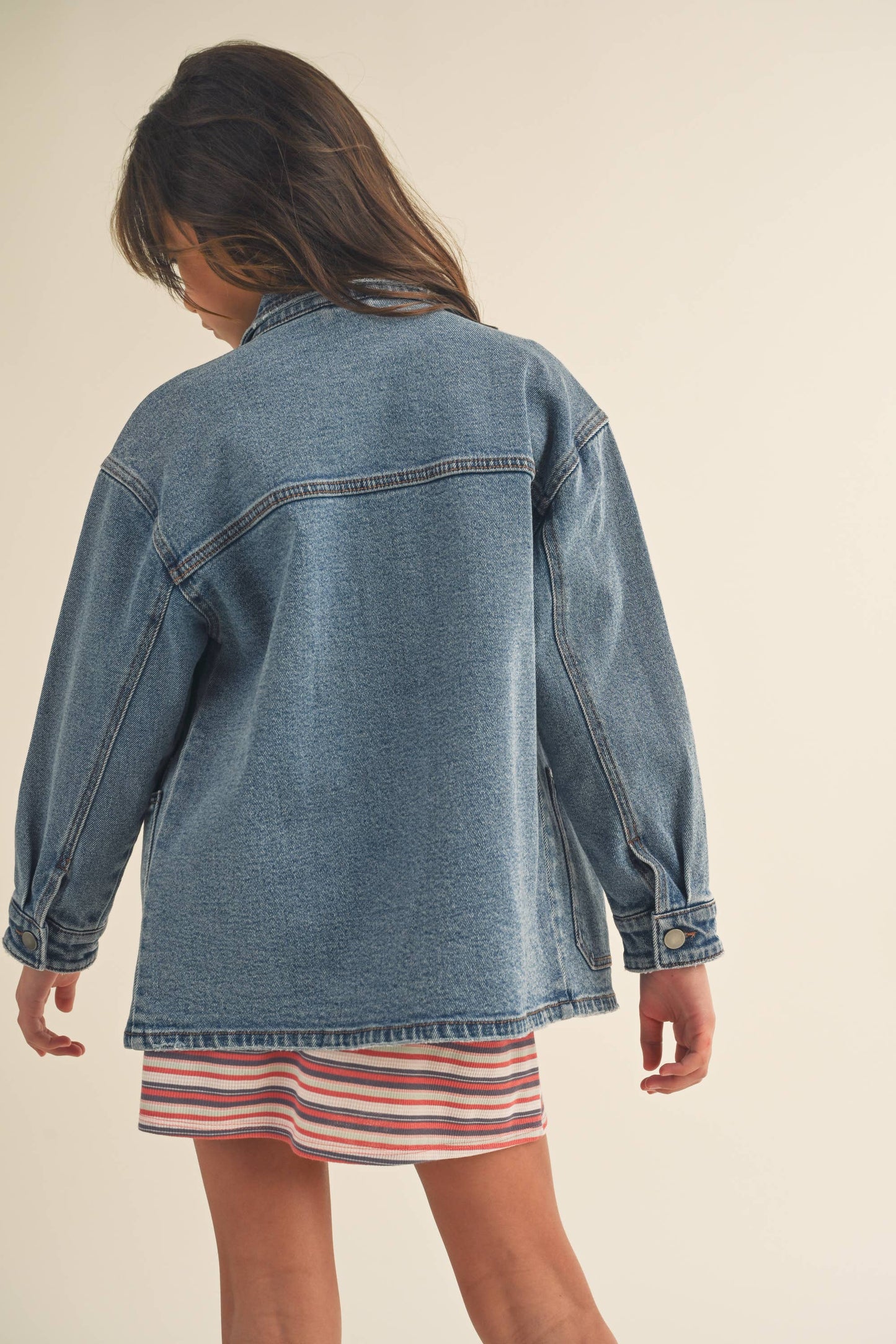 GIRLS DENIM JEANS CARGO BUTTON UP JACKET