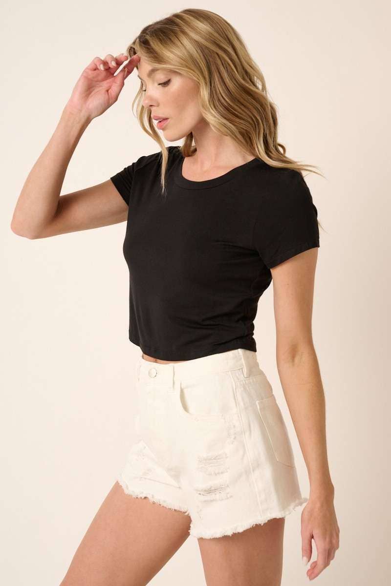 BLACK BAMBOO CROP KNIT TOP