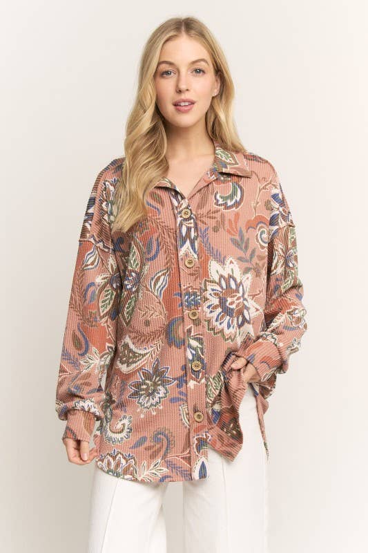 CINNAMON PAISLEY URBAN RIBBED BUTTON DOWN