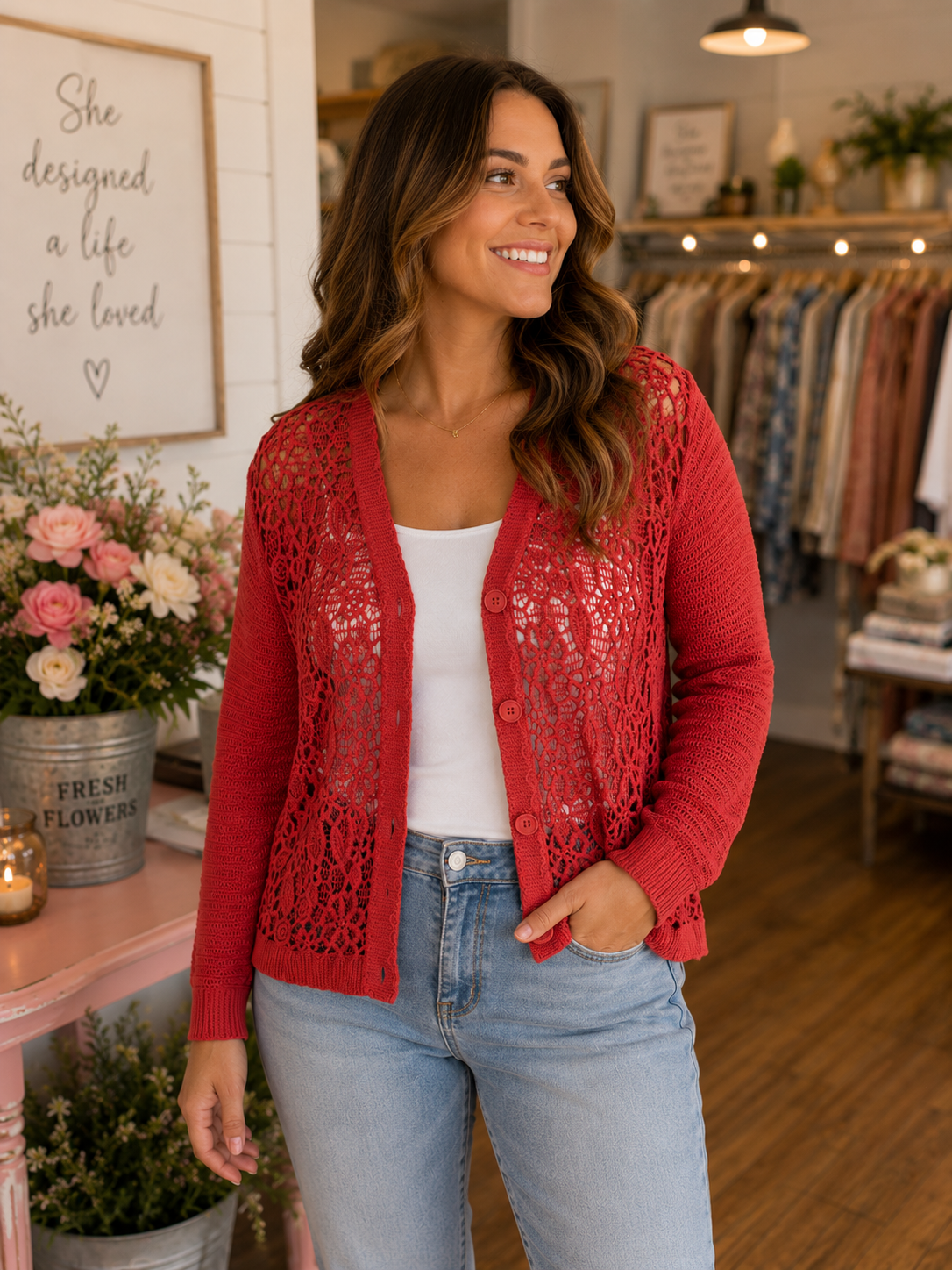 RUBY ROMANCE CROCHET CARDIGAN