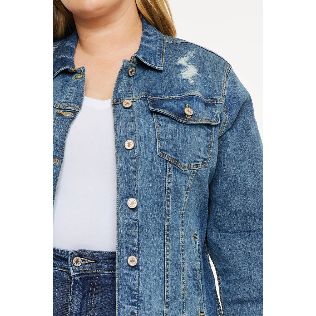 PLUS DISTRESSED DENIM JACKET