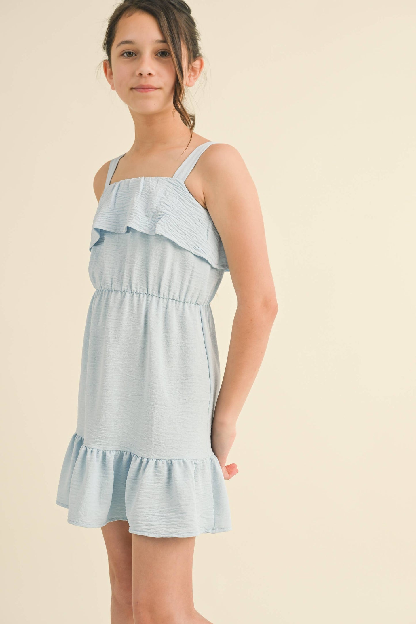 BABY BLUE STRAPPY RUFFLE DRESS