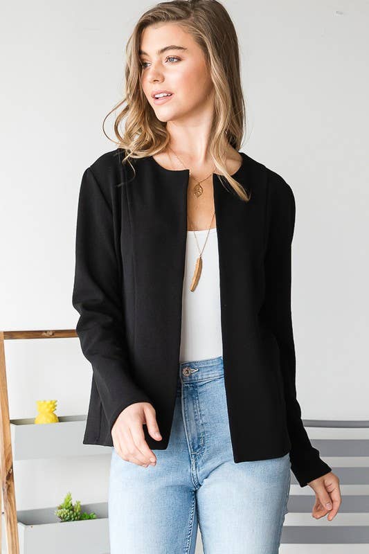 BLACK NO LAPEL BLAZER MISSY & PLUS