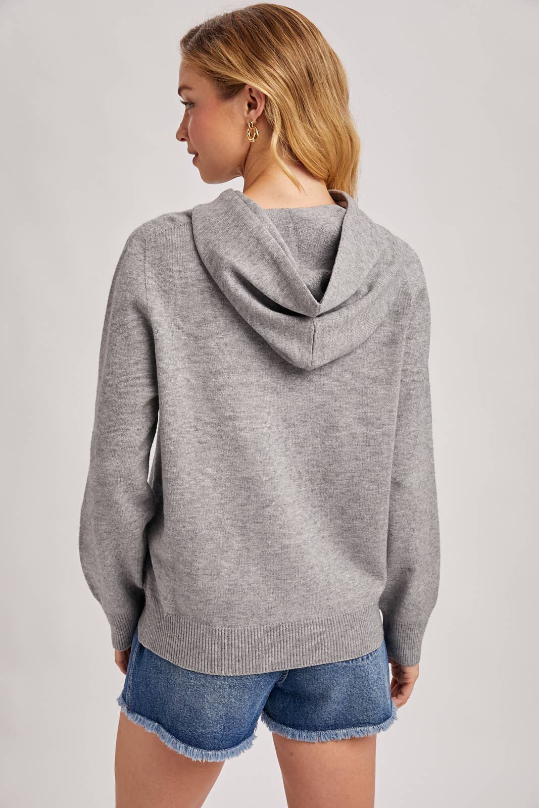 GREY KNIT WHOLEGARMENT HOODIE
