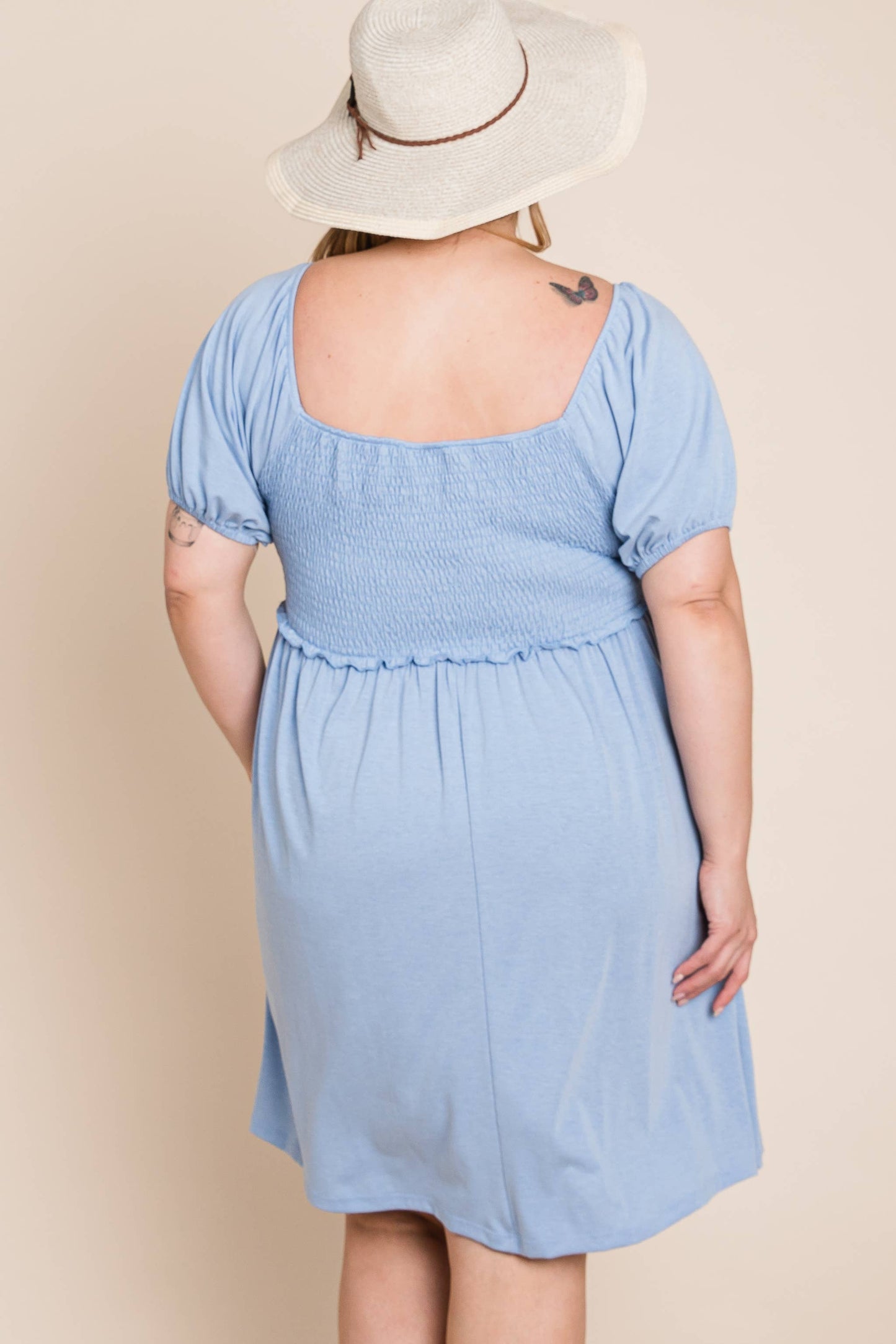 Plus Blue Smocked Babydoll Dress