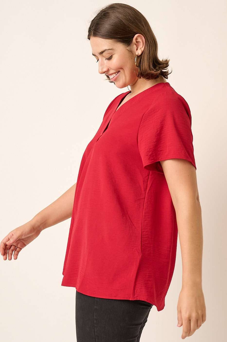 PLUS RUBY V NECK SHORT SLEEVE BLOUSE