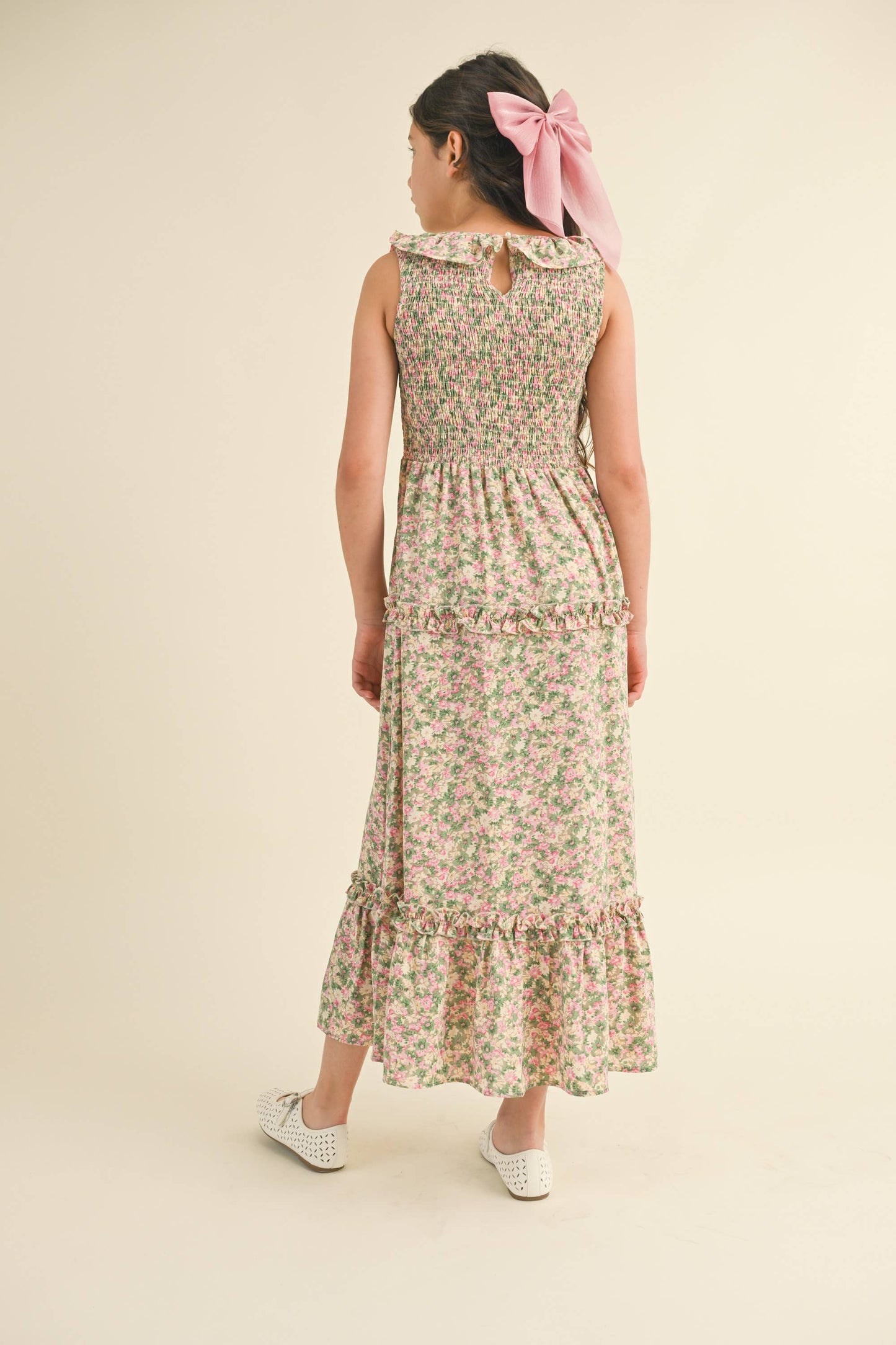 TWEEN FLORAL RUFFLE SMOCKED MAXI DRESS