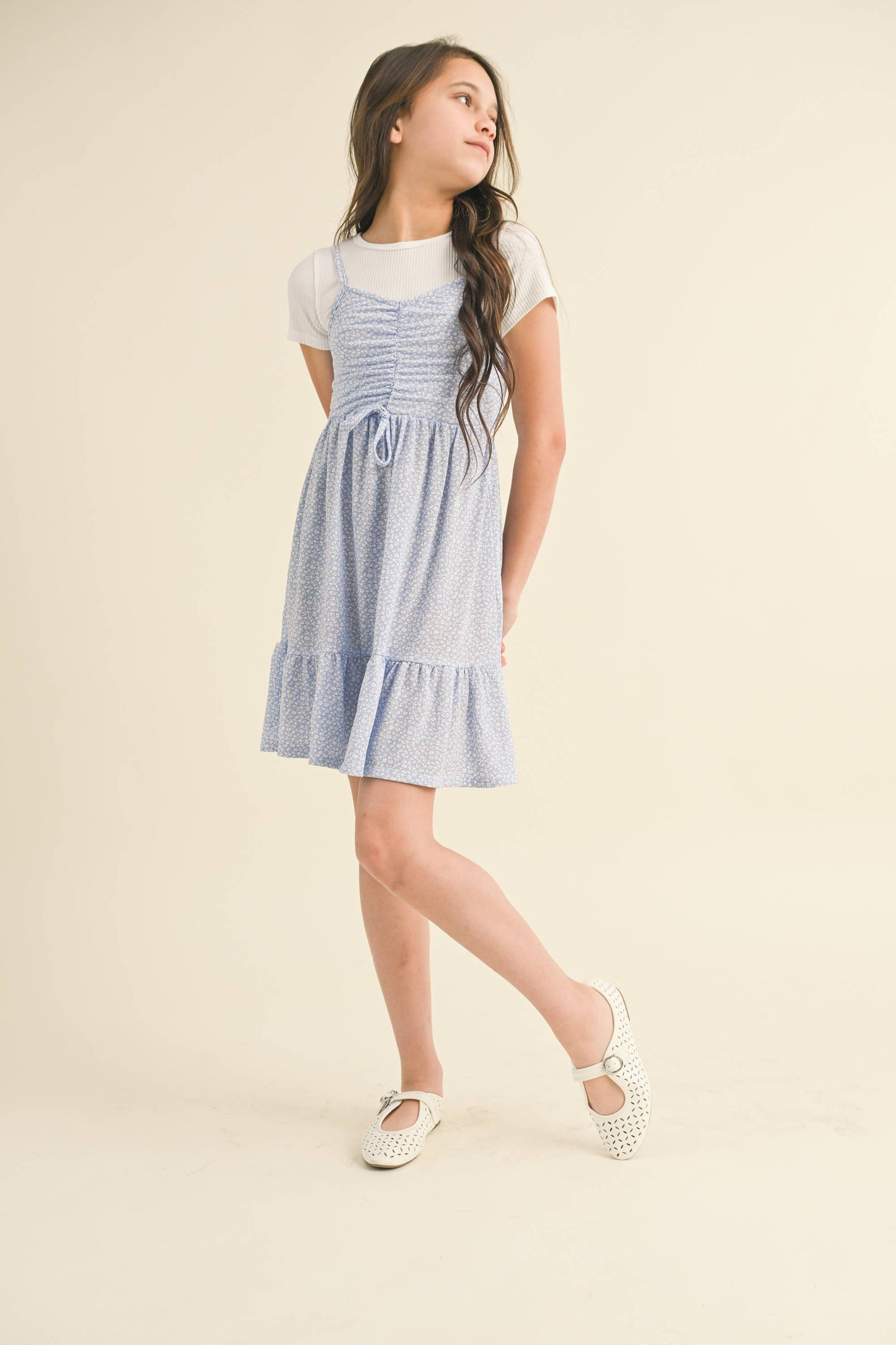 TWEEN KIDS GIRLS CINCHED FLOUNCE DRESS