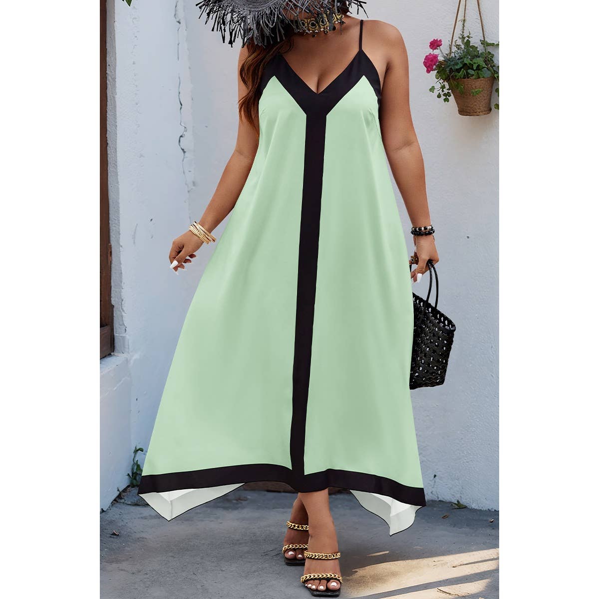 GREEN A LINE PLUS SPAGHETTI STRAP