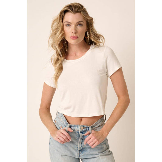 IVORY BAMBOO CROP KNIT TOP: IVORY