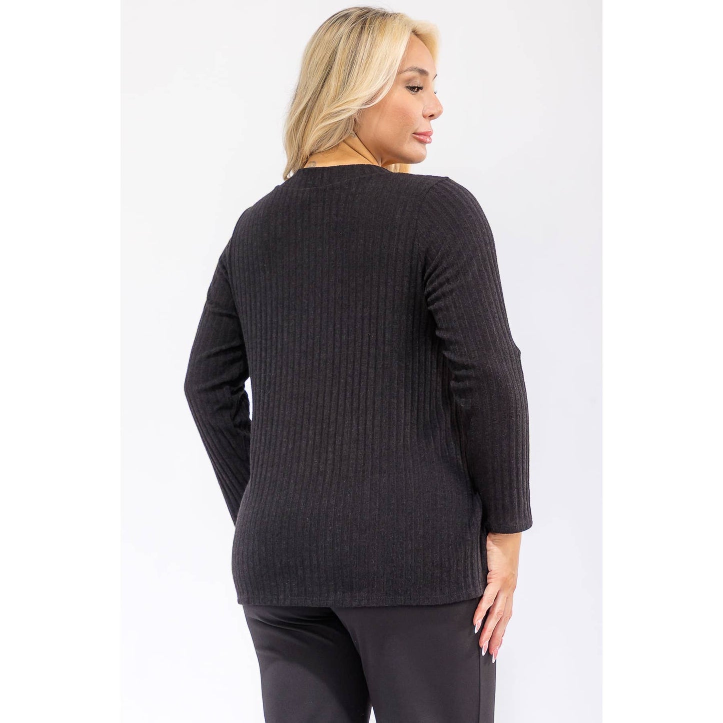 BLACK PLUS RIB KNIT LONG SLEEVE