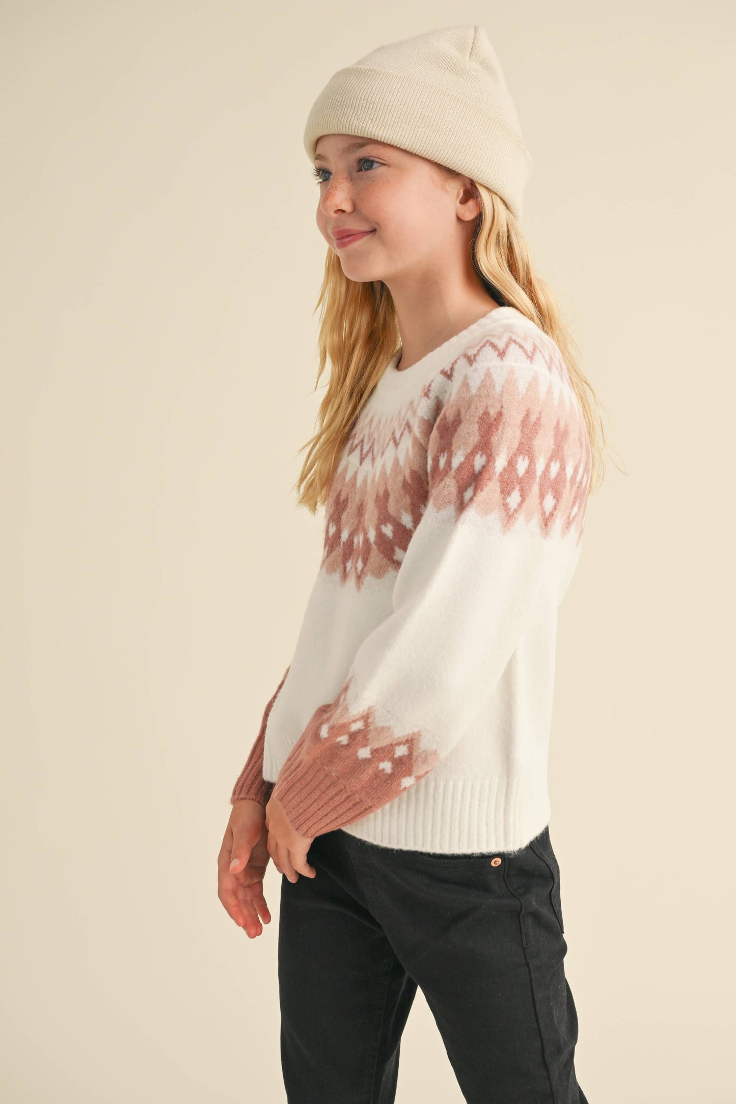 TWEEN IVORY/BLUSH RAGLAN SWEATER