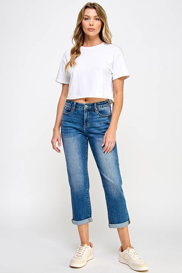 PLUS MID RISE TUMMY CONTROL SLIM BOYFRIEND CAPRI/CROP