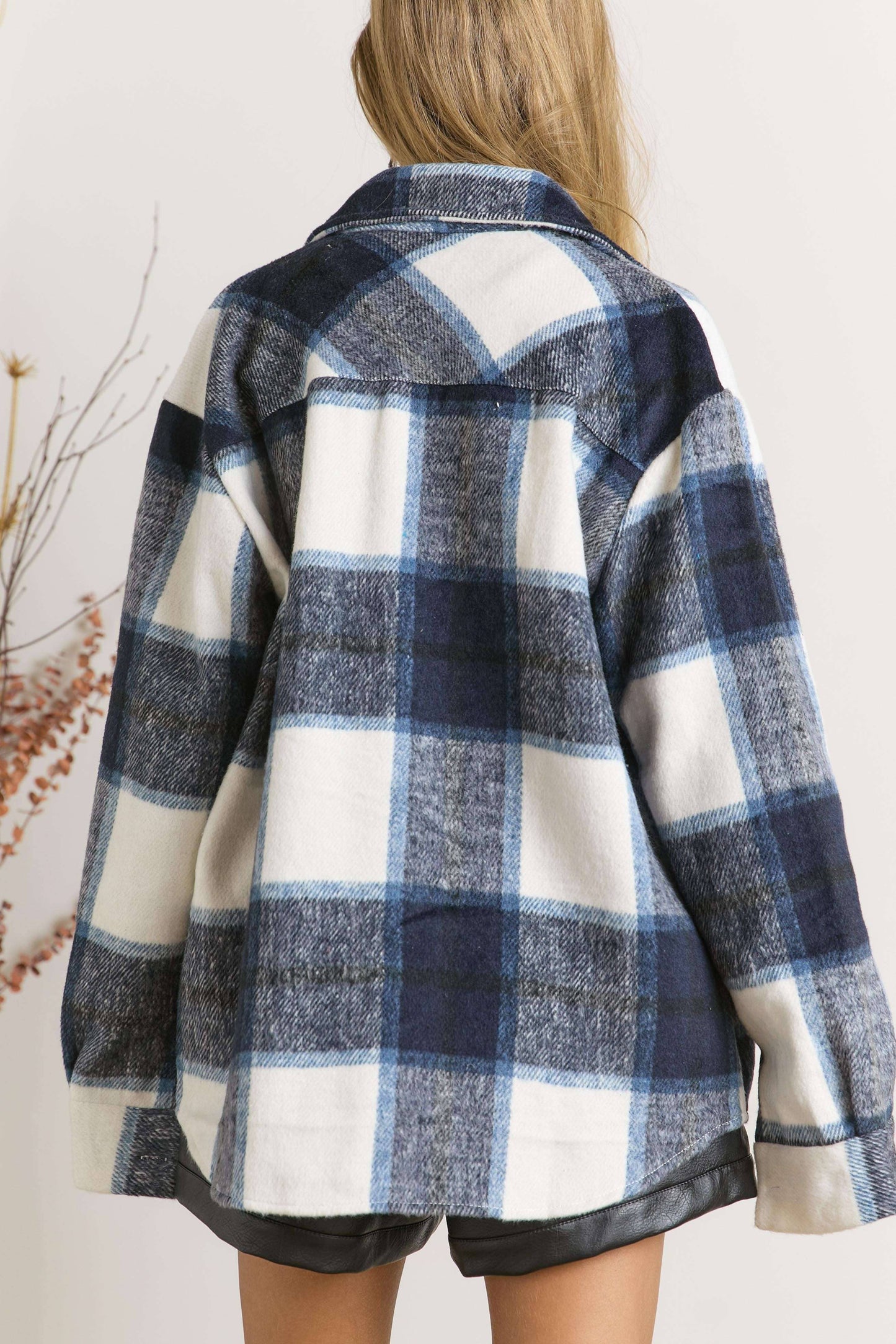 PLUS NAVY PLAID FLANNEL SHACKET