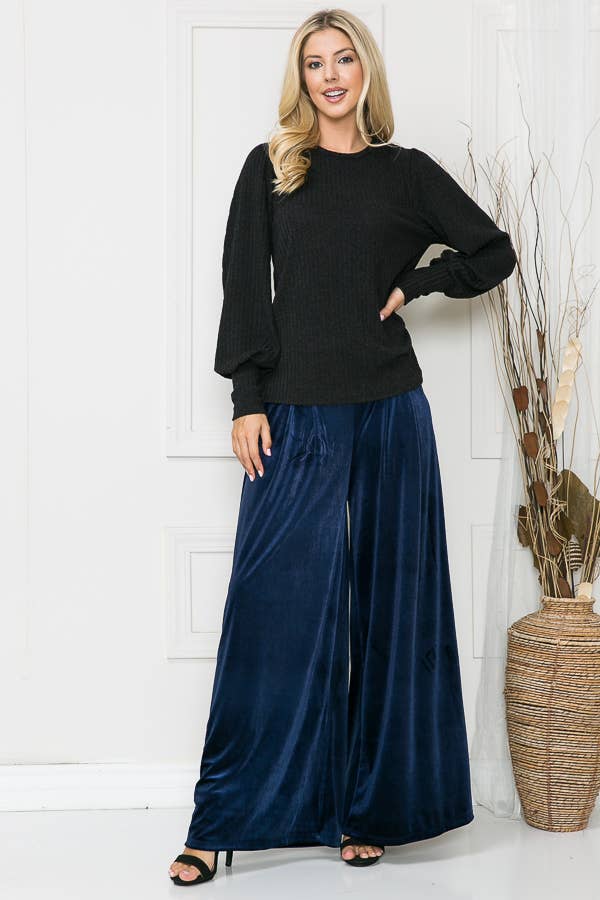 Velvet Wide Leg Pants Royal Blue