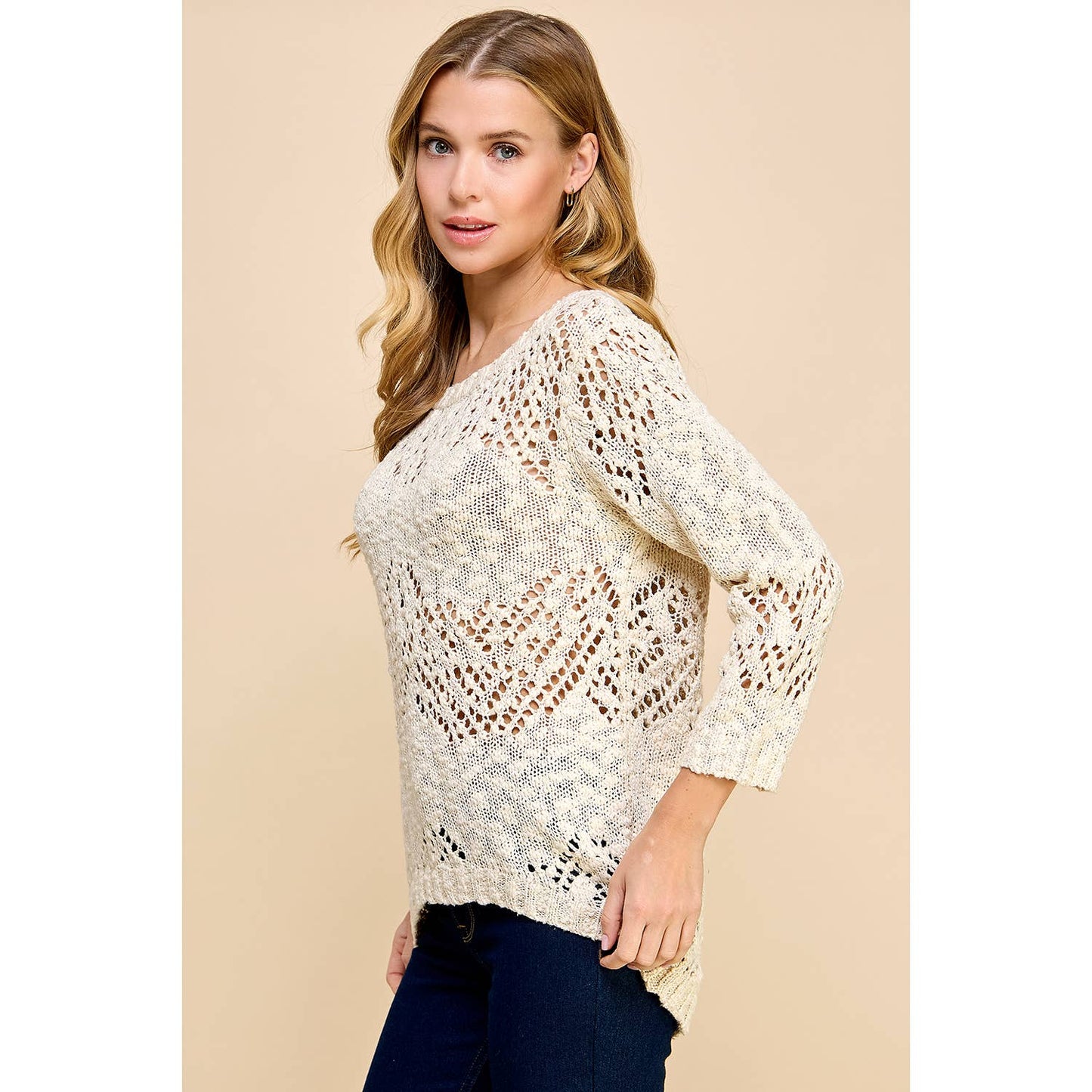 OATMEAL COTTON TEXTURED CREAM SWEATER