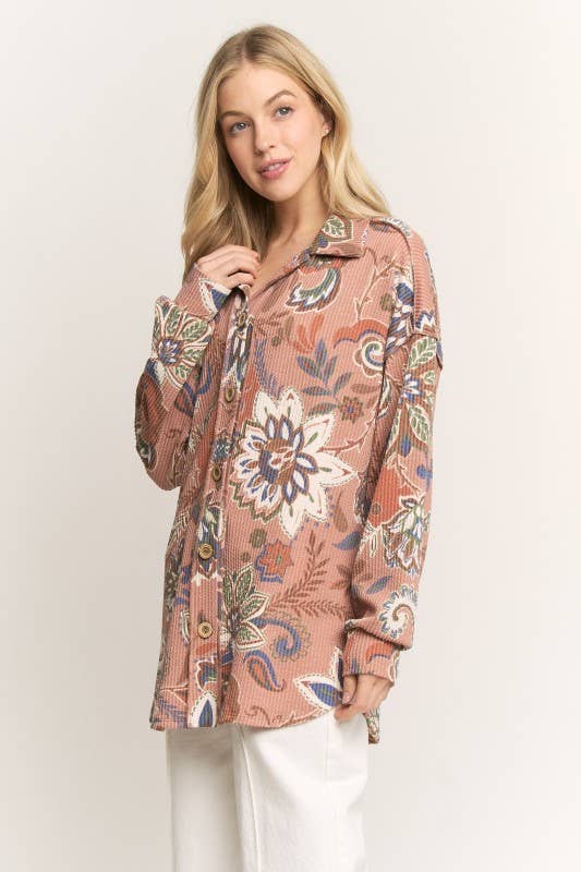 CINNAMON PAISLEY URBAN RIBBED BUTTON DOWN
