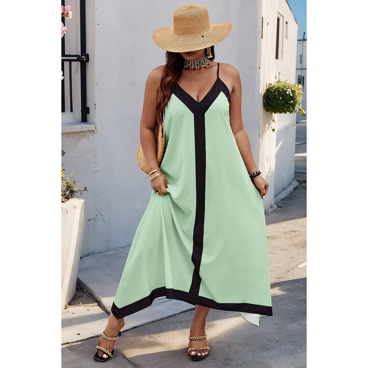 GREEN A LINE PLUS SPAGHETTI STRAP