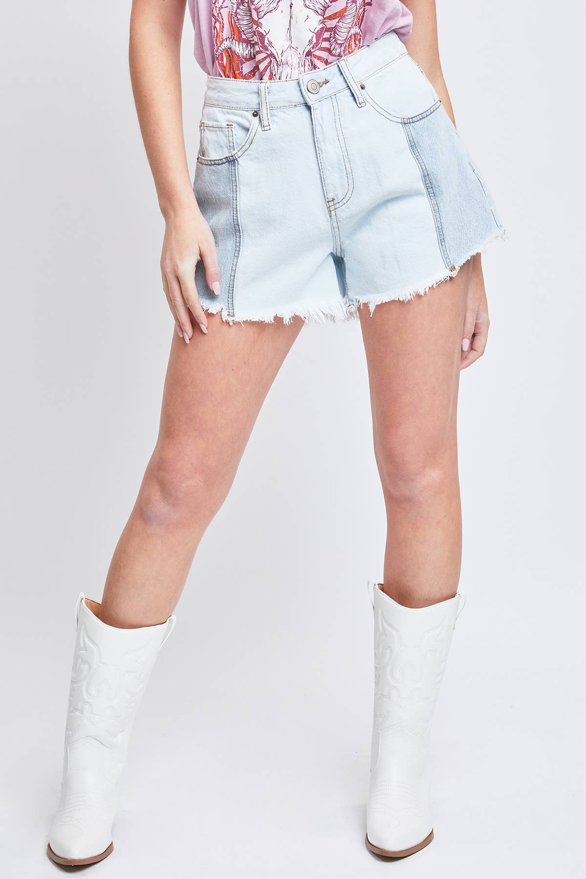 YMI Junior High-Rise Colorblock Denim Short