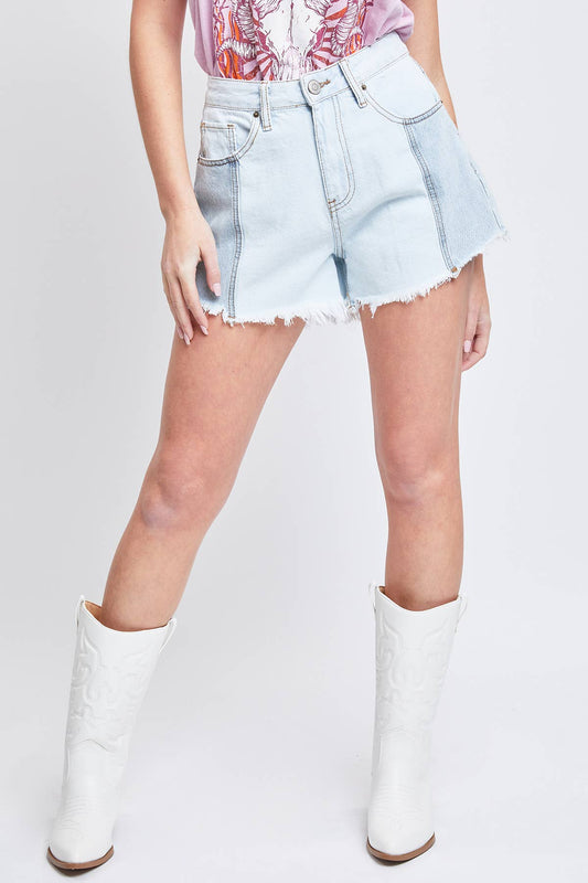 YMI Junior High-Rise Colorblock Denim Short