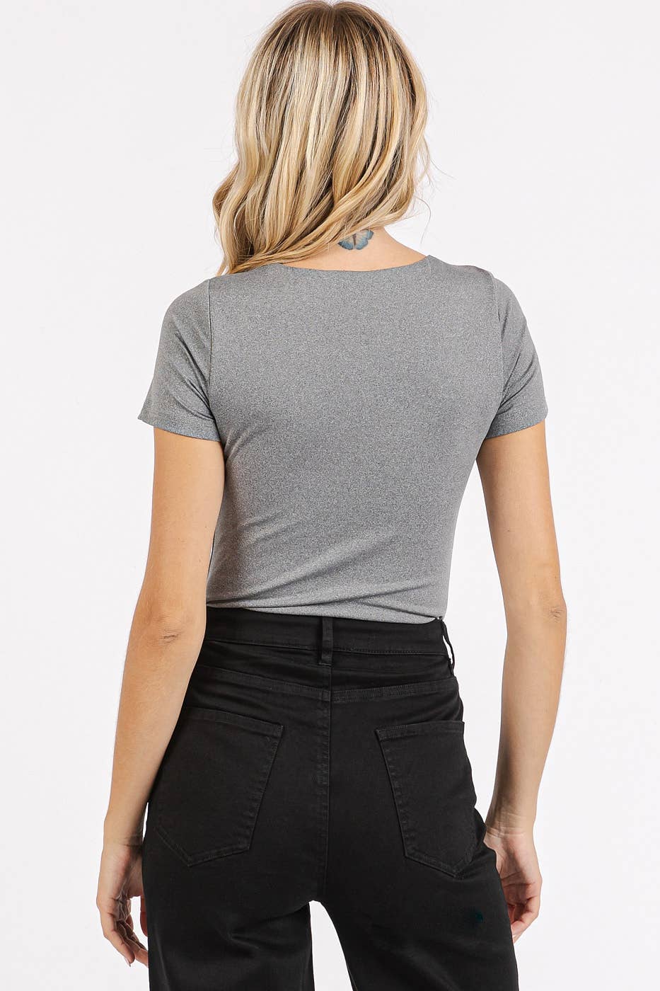 GRAY SQUARE NECK BODYSUIT