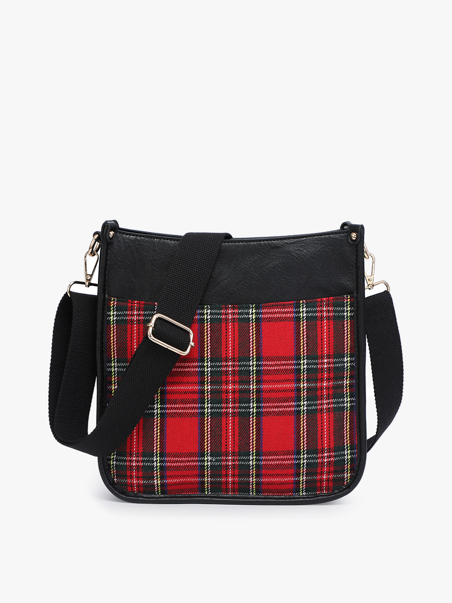 RED POSIE PLAID CROSSBODY WITH REMOVABLE STRAP