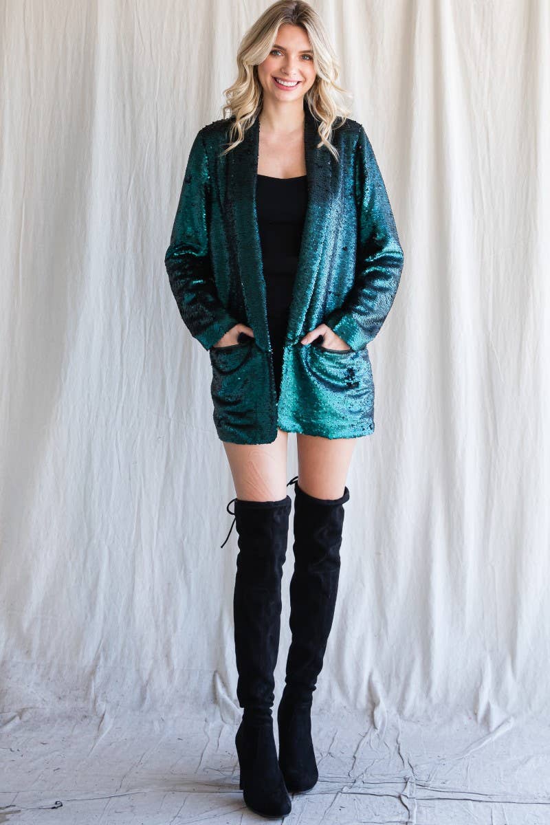 EMERALD SEQUIN BLAZER