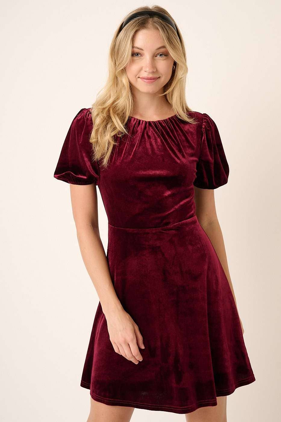 WINE VELVET  MINI DRESS