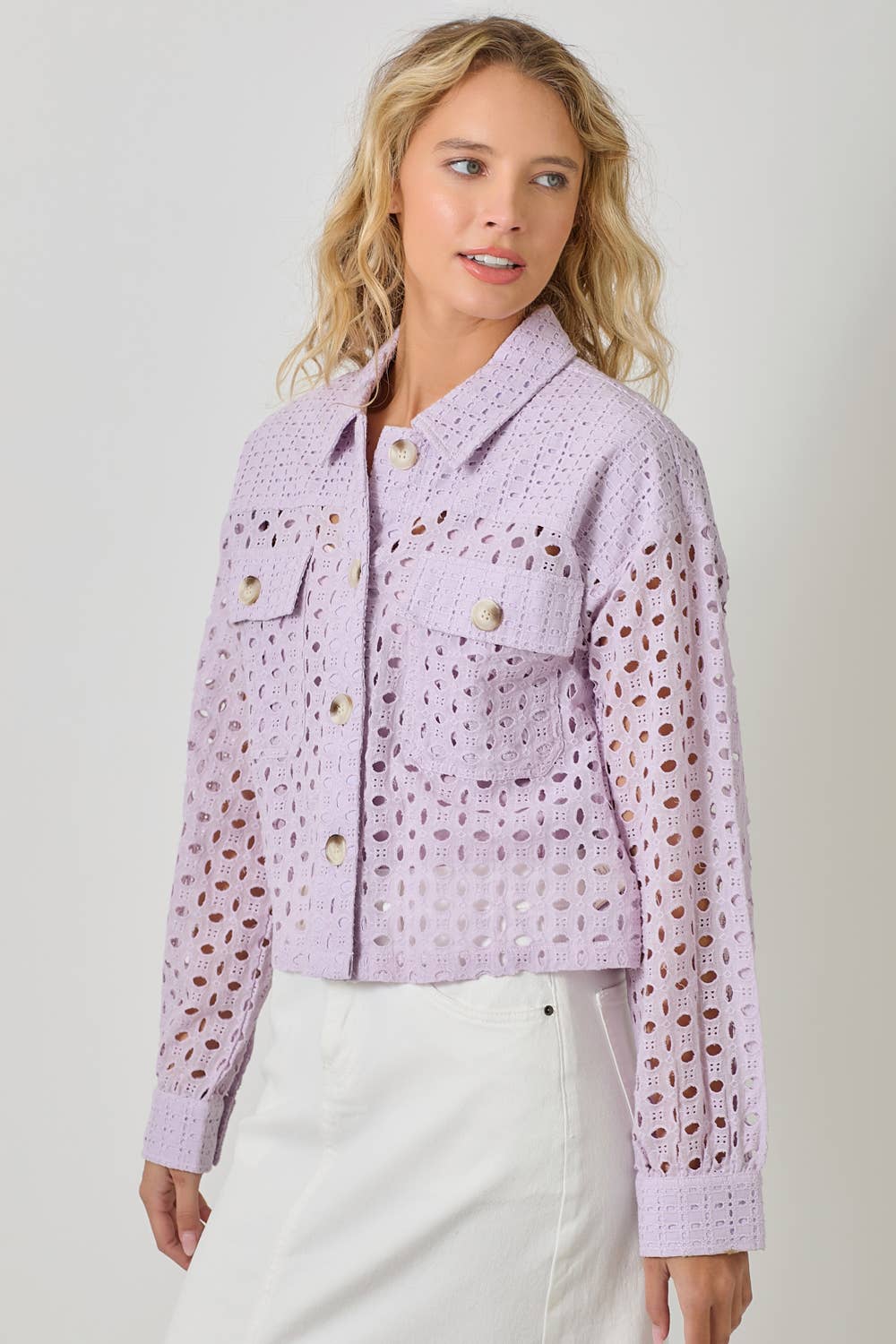 LAVENDER MIXED EYELET JACKET