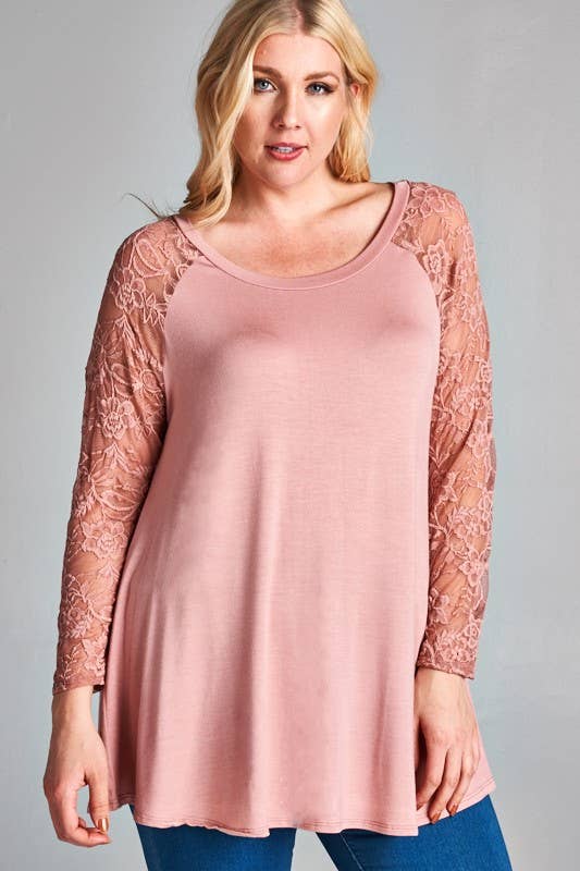 Plus Floral Color Lace Tunic Top