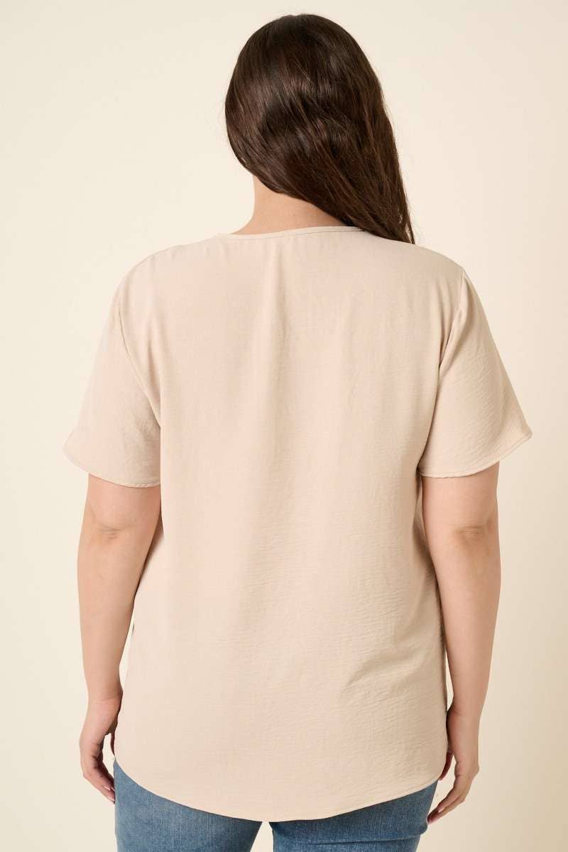 PLUS SAND V NECK SHORT SLEEVE BLOUSE