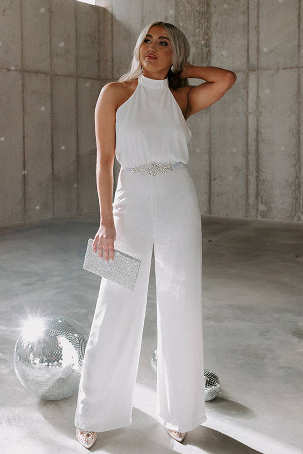 WHITE SATIN JUMPSUIT