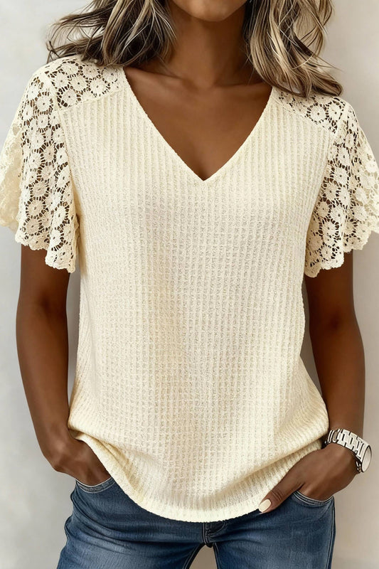 IVORY LACE & GRACE WAFFLE FLORAL LACE SLEEVE