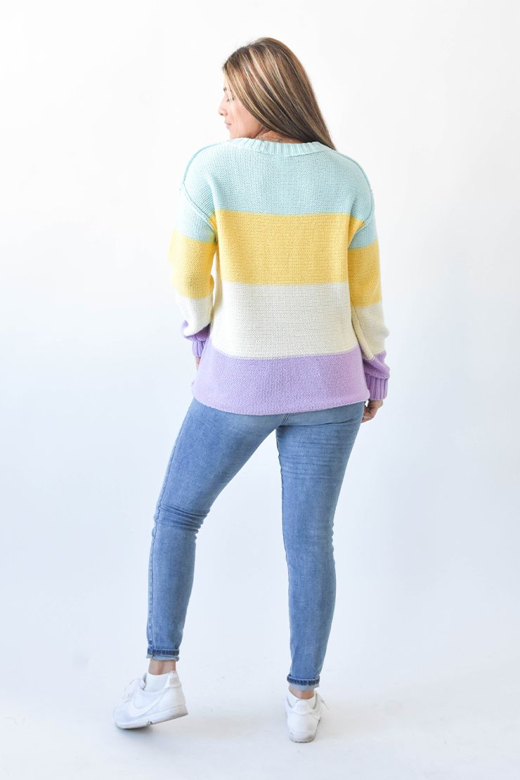 PLUS CREWNECK KNIT LONG SLEEVE SWEATER LILAC AND YELLOW