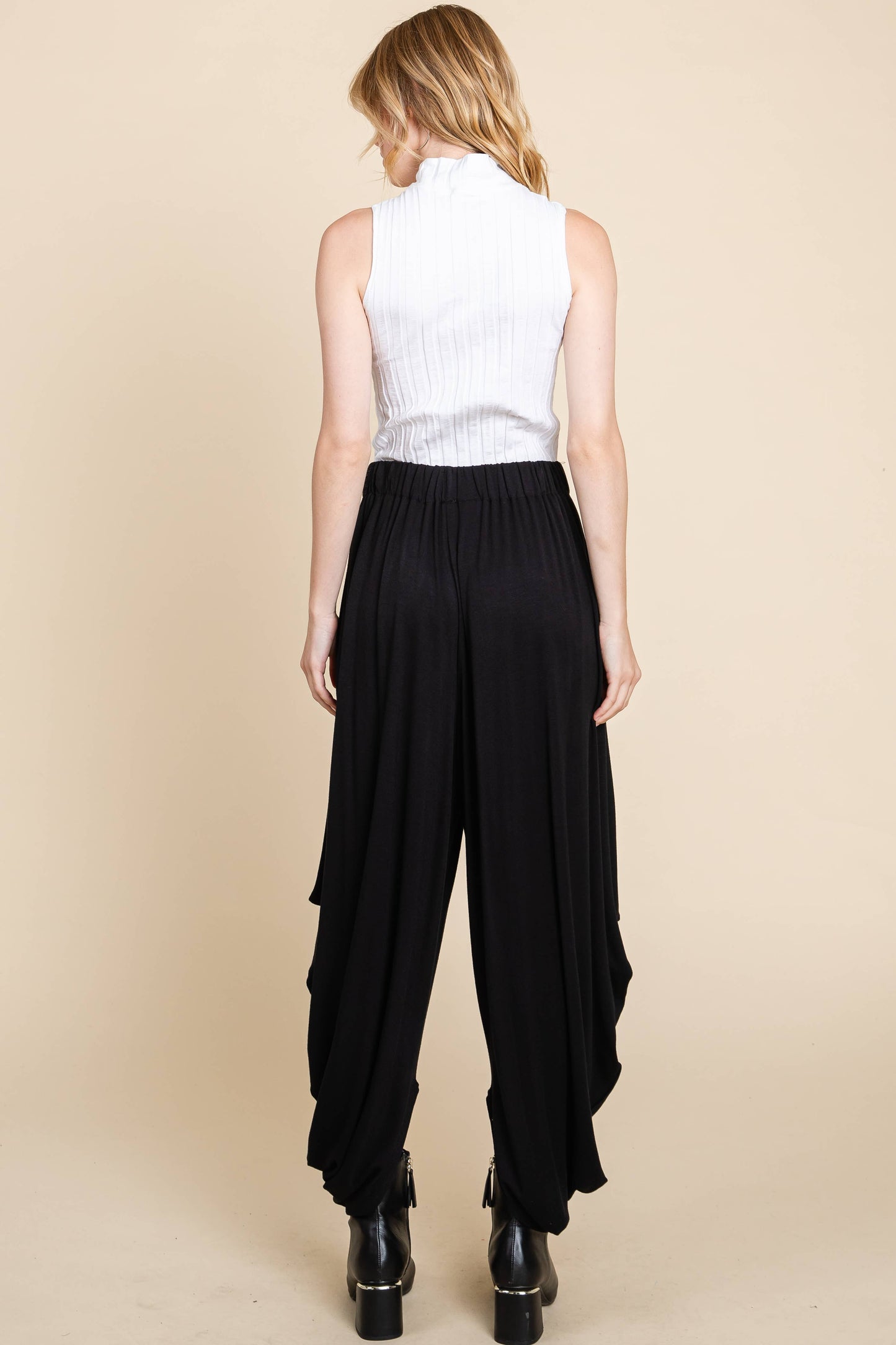 Rayon French Terry Harem Fashion Pants BLACK