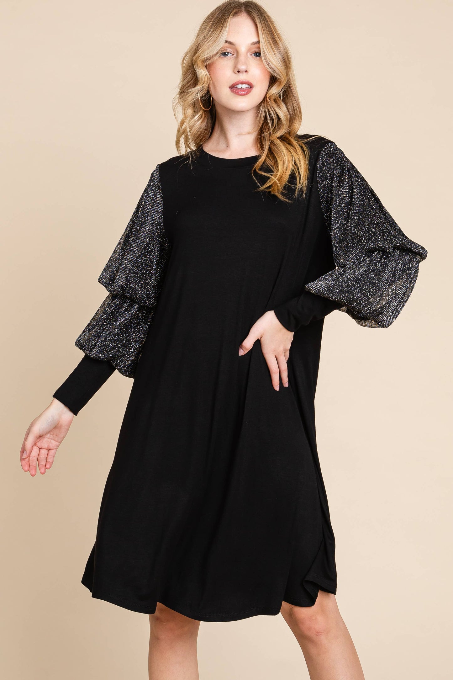 Plus Size Swing Dress With Metallic Long Sleeves