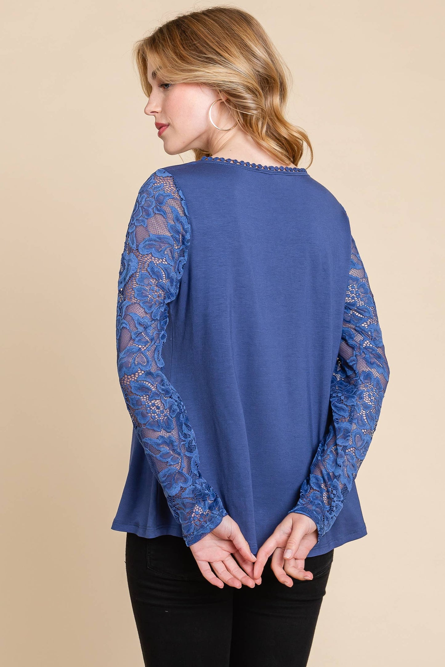 PLUS DENIM BLUE MESH LACE SLEEVE