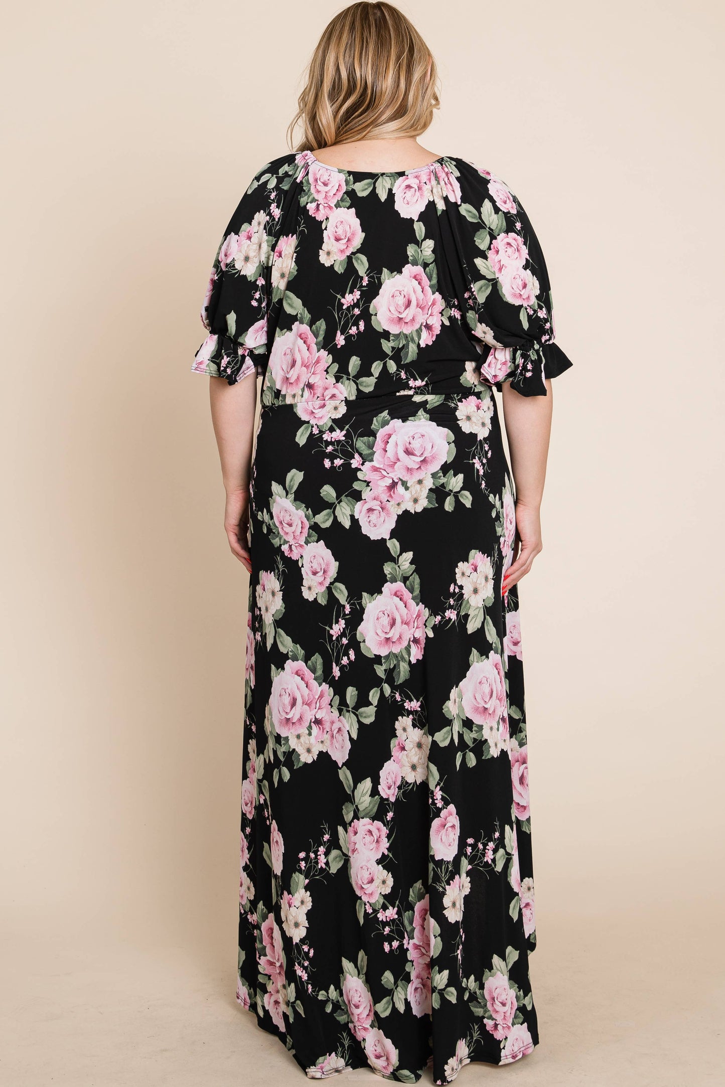 Plus Floral Faux Wrap High Low Maxi Dress