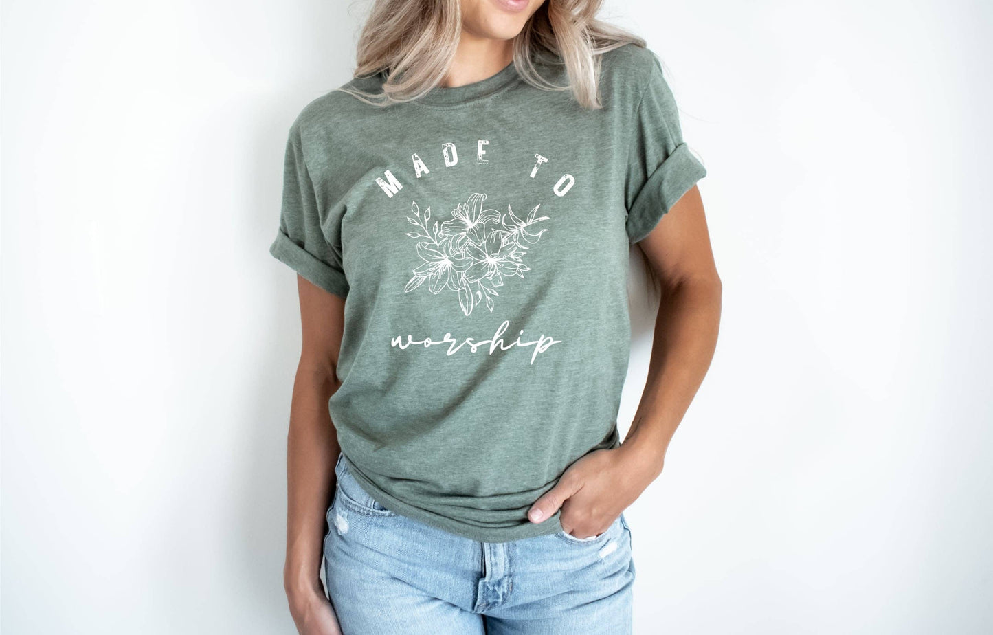 OLIVE MADE TO WORSHIP TEE