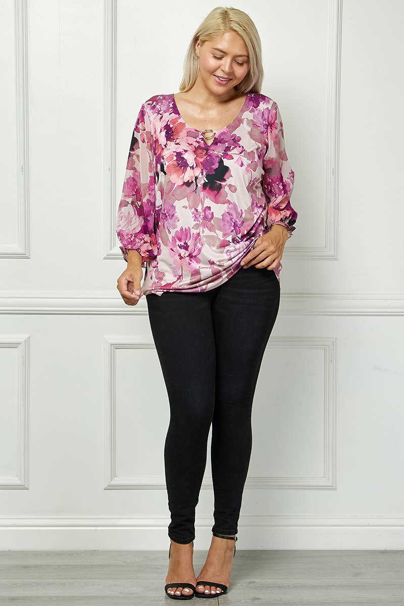 PLUM PETAL 3/4 SLEEVE PLUS BLOUSE