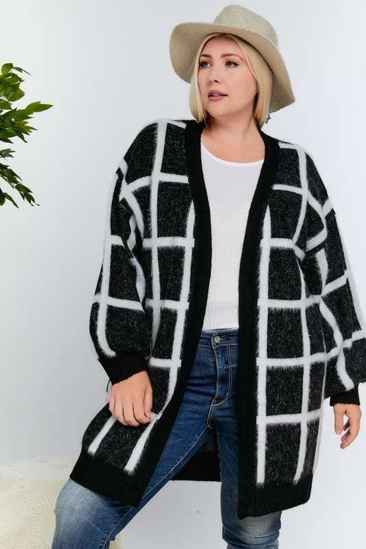 PLUS BLACK PLAID CARDIGAN