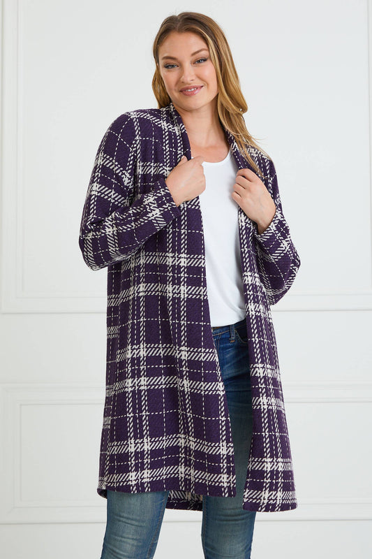 PLUM PLAID CARDIGAN