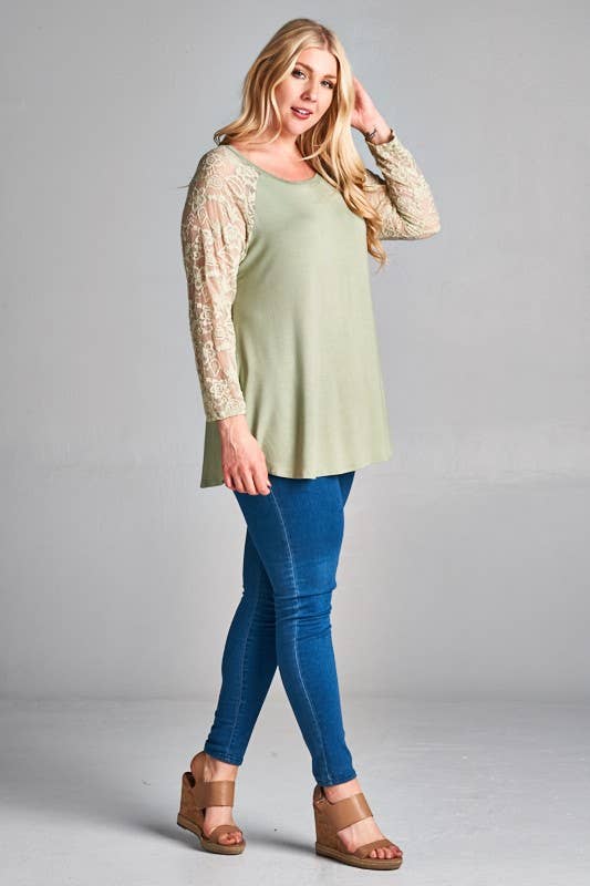 Plus Floral Color Lace Tunic Top